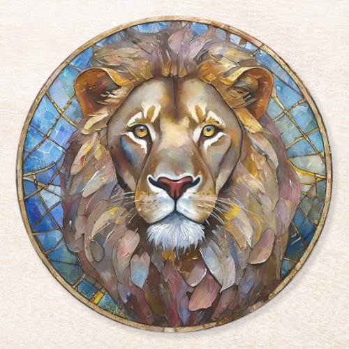Zodiac _ Leo the Lion Round Paper Coaster