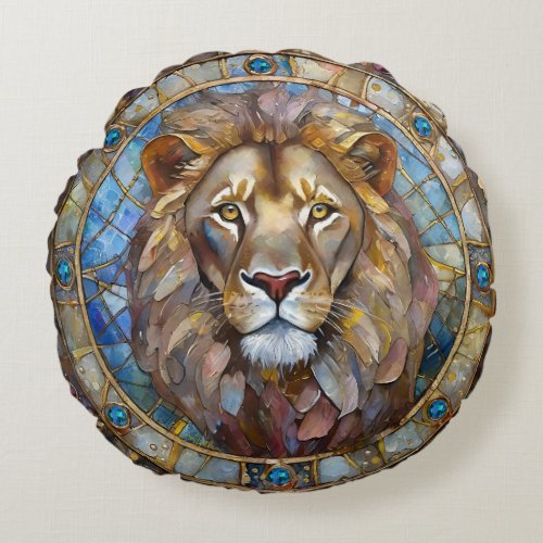 Zodiac _ Leo the Lion Round Pillow