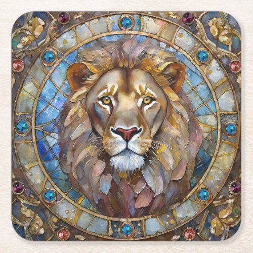 Zodiac _ Leo the Lion Square Paper Coaster