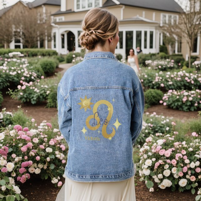 Zodiac Leo Watercolor Personalized Jean Denim Denim Jacket (Wedding Back)