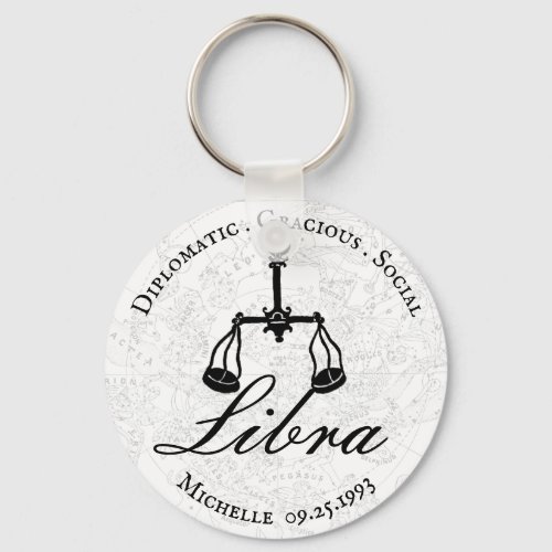 Zodiac Libra Astrology Personality White Custom  K Keychain