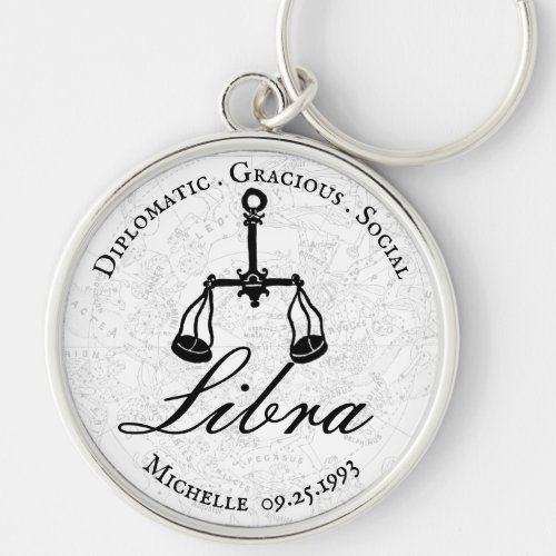 Zodiac Libra Astrology Personality White Custom  Keychain