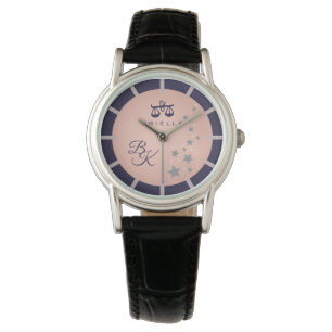 Zodiac Libra Elegant Rosé Dark Blue Monogrammed Watch