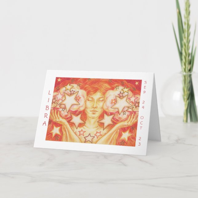 Zodiac Libra 'Happy Birthday' card white border (Front)