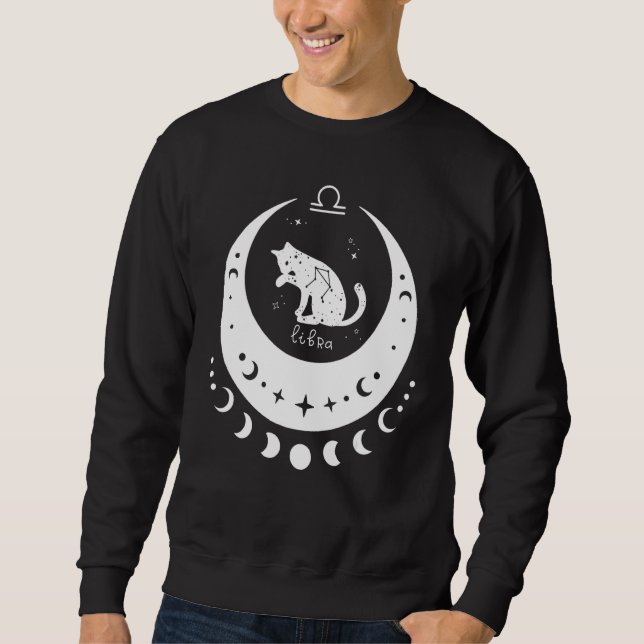 Zodiac Libra Horoscope Astrology Sign Cat Crescent Sweatshirt (Front)