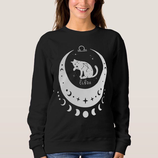 Zodiac Libra Horoscope Astrology Sign Cat Crescent Sweatshirt (Front)