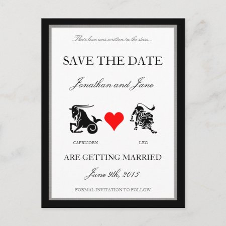 Zodiac Love Save The Date (capricorn/leo) Announcement Postcard