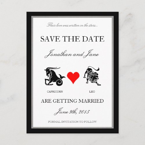 Zodiac Love Save the Date CapricornLeo Announcement Postcard