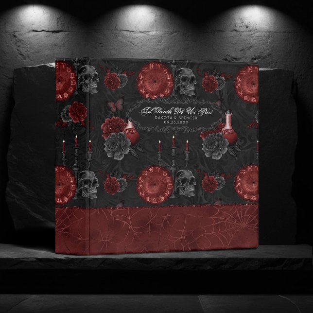 Zodiac Magic Crimson | Henna Red Gothic Skull Rose 3 Ring Binder (Creator Uploaded)