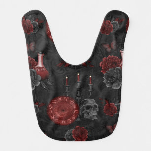 Zodiac Magic Crimson   Henna Red Gothic Skull Rose Baby Bib
