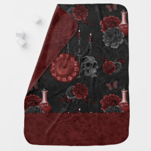 Zodiac Magic Crimson   Henna Red Gothic Skull Rose Baby Blanket