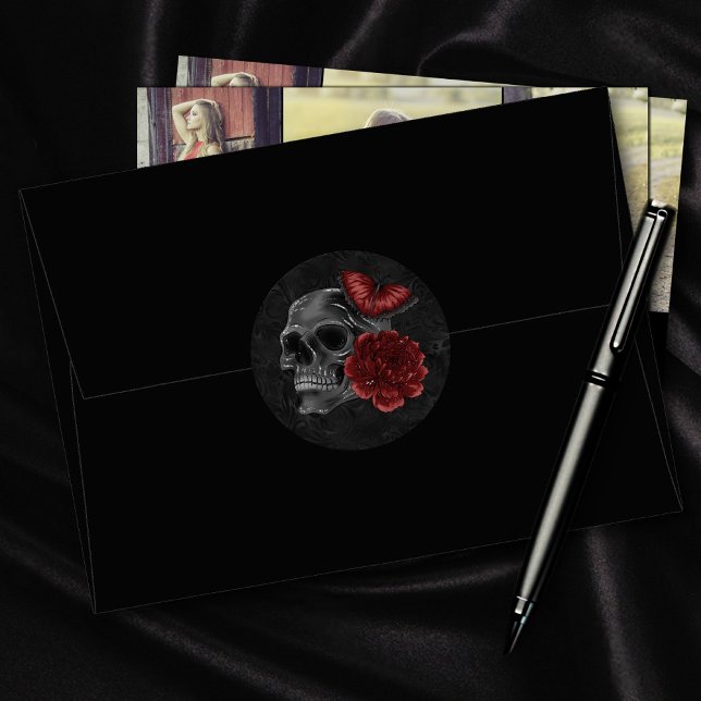 Zodiac Magic Crimson | Henna Red Gothic Skull Rose Classic Round Sticker (Creator Uploaded)