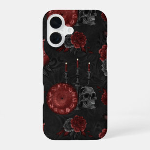Zodiac Magic Crimson Henna Red Gothic Skull Rose iPhone 16 Case