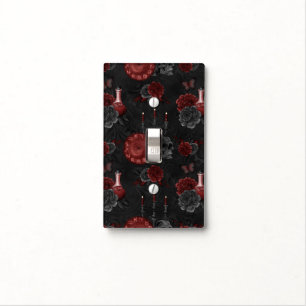 Zodiac Magic Crimson Henna Red Gothic Skull Rose Light Switch Cover