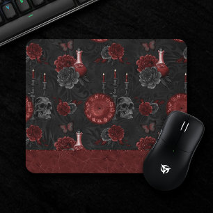 Zodiac Magic Crimson Henna Red Gothic Skull Rose Mouse Pad