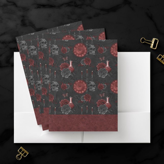 Zodiac Magic Crimson | Henna Red Gothic Skull Rose Pocket Folder (Creator Uploaded)