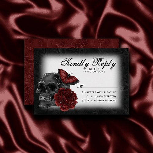 Zodiac Magic Crimson  Henna Red Gothic Skull Rose RSVP Card
