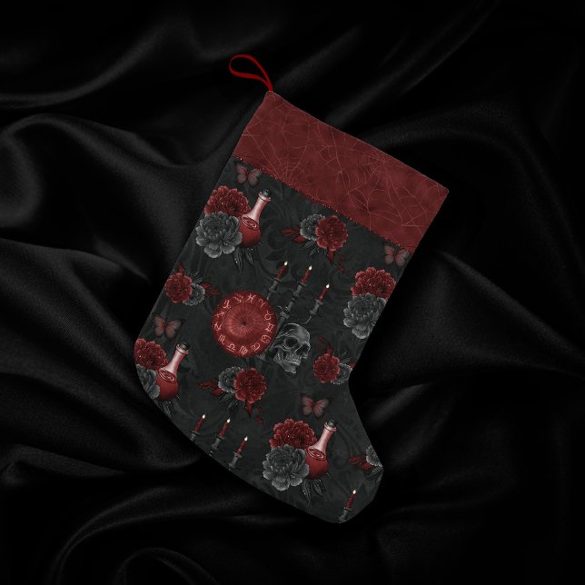 Zodiac Magic Crimson | Henna Red Gothic Skull Rose Small Christmas Stocking (Creator Uploaded)