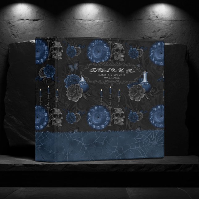 Zodiac Magic | Dark Navy Blue Gothic Skull Roses 3 Ring Binder (Creator Uploaded)