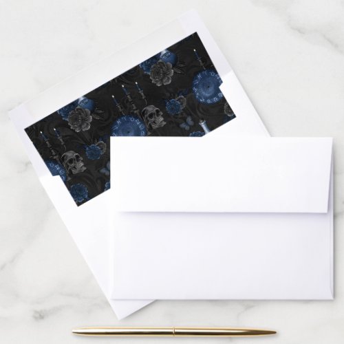 Zodiac Magic  Dark Navy Blue Gothic Skull Roses Envelope Liner