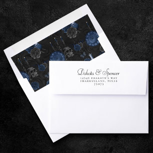 Zodiac Magic Dark Navy Blue Gothic Skull Roses Envelope Liner