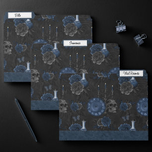 Zodiac Magic   Dark Navy Blue Gothic Skull Roses File Folder