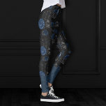 Zodiac Magic | Dark Navy Blue Gothic Skull Roses Leggings<br><div class="desc">Unique wearable art! Sophisticated palette of mixed medium abstract textures add the perfect pop of color for your personal style. Also transferable to school/office supplies, party accessories, or decor for an easy do-it-yourself home makeover room facelift! For other products or colors, visit the JustFharryn store @ Zazzle or contact the...</div>