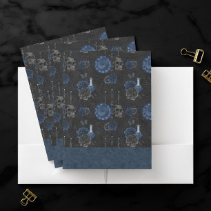 Zodiac Magic   Dark Navy Blue Gothic Skull Roses Pocket Folder