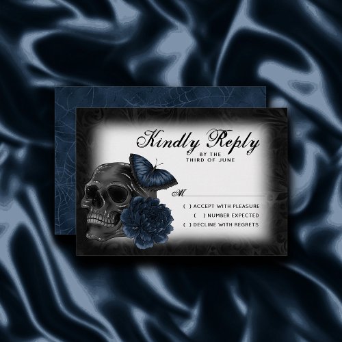 Zodiac Magic  Dark Navy Blue Gothic Skull Roses RSVP Card