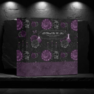Zodiac Magic   Dark Purple Plum Gothic Skull Roses 3 Ring Binder