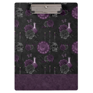 Zodiac Magic Dark Purple Plum Gothic Skull Roses Clipboard