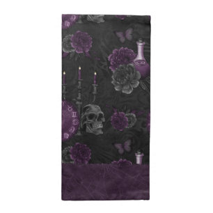 Zodiac Magic Dark Purple Plum Gothic Skull Roses Cloth Napkin