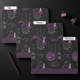 Zodiac Magic   Dark Purple Plum Gothic Skull Roses File Folder