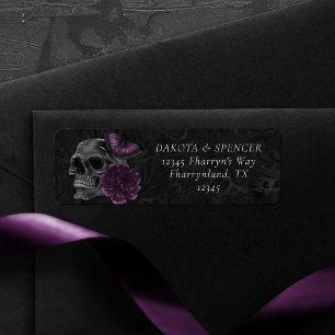 Zodiac Magic   Dark Purple Plum Gothic Skull Roses Label