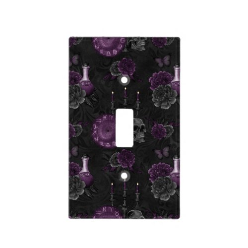 Zodiac Magic  Dark Purple Plum Gothic Skull Roses Light Switch Cover