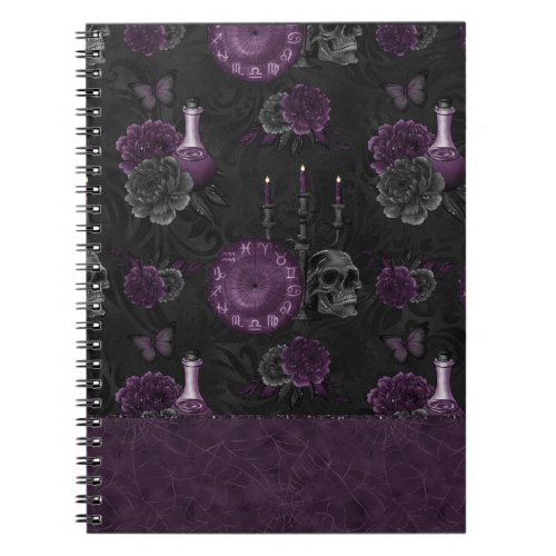 Zodiac Magic  Dark Purple Plum Gothic Skull Roses Notebook