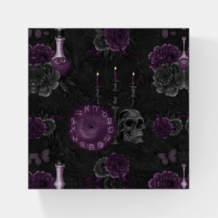 Zodiac Magic Dark Purple Plum Gothic Skull Roses Paperweight
