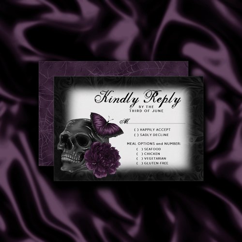 Zodiac Magic  Dark Purple Plum Gothic Skull Roses RSVP Card