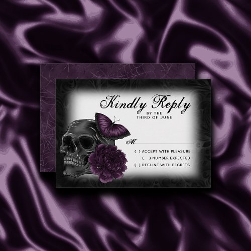 Zodiac Magic  Dark Purple Plum Gothic Skull Roses RSVP Card