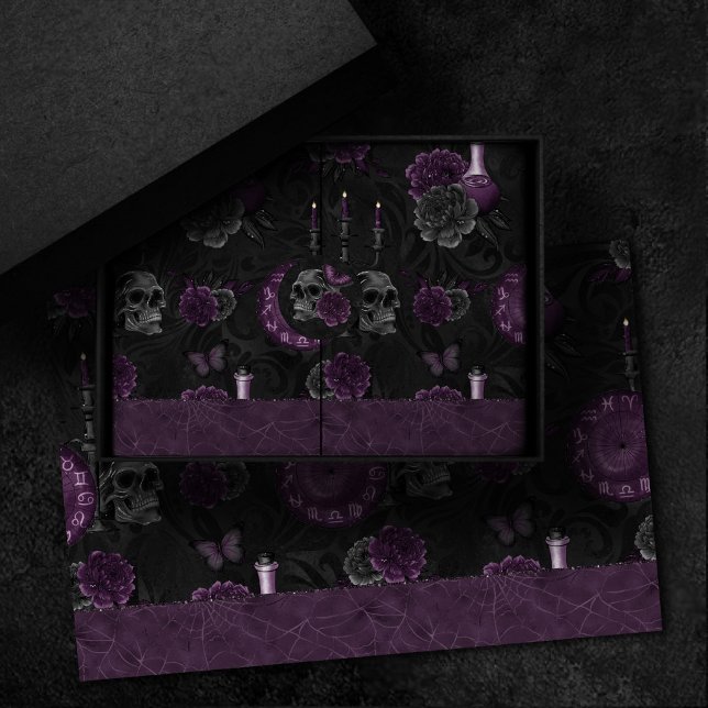 Zodiac Magic | Dark Purple Plum Gothic Skull Roses Tissue Paper (Creator Uploaded)