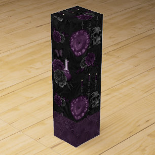 Zodiac Magic   Dark Purple Plum Gothic Skull Roses Wine Box