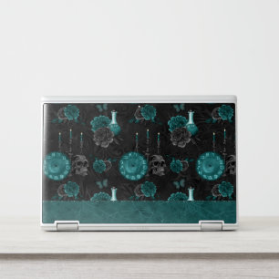 Zodiac Magic Dark Teal Green Gothic Skull Roses HP Laptop Skin