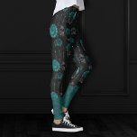 Zodiac Magic | Dark Teal Green Gothic Skull Roses Leggings<br><div class="desc">Unique wearable art! Sophisticated palette of mixed medium abstract textures add the perfect pop of color for your personal style. Also transferable to school/office supplies, party accessories, or decor for an easy do-it-yourself home makeover room facelift! For other products or colors, visit the JustFharryn store @ Zazzle or contact the...</div>