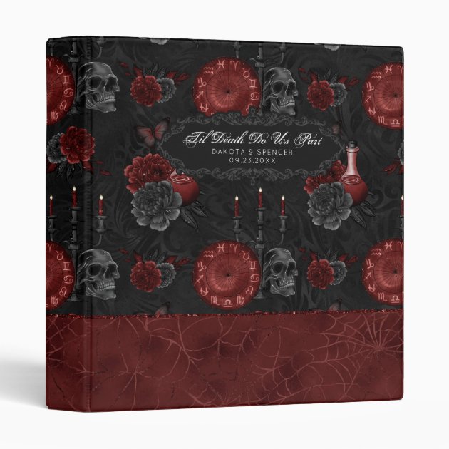 Zodiac Magic | Henna Red Gothic Skull Roses Potion 3 Ring Binder | Zazzle