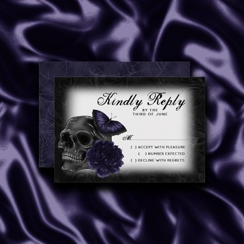 Zodiac Magic  Midnight Indigo Gothic Skull Roses RSVP Card