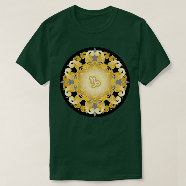 Zodiac Mandala CAPRICORN Black T-Shirt (Design Front)