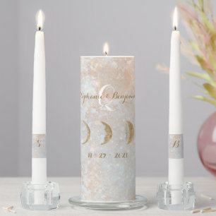 Zodiac Moon Ice Blue Celestial Gold Elegant Unity Candle Set