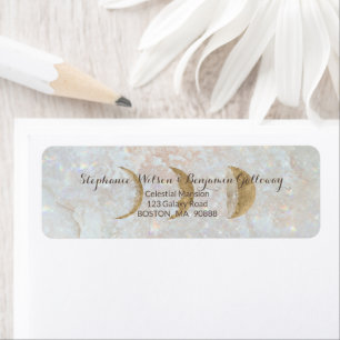 Zodiac Moon Ice Blue Celestial Gold Return Address Label