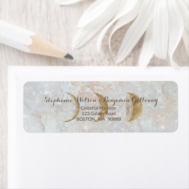 Zodiac Moon Ice Blue Celestial Gold Return Address Label (Insitu)