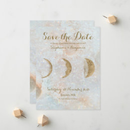 Zodiac Moon Ice Blue Celestial Gold Save the Date Announcement